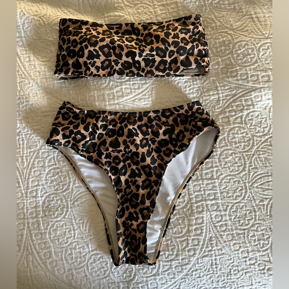 Super Cute Leopard Print Two Piece Swimsuit Bikini High Cut